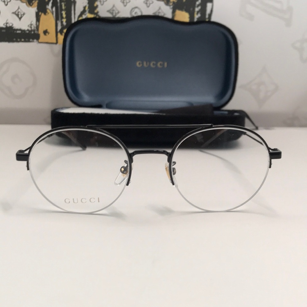 Authentic Gucci GG0682O 001 Eyeglasses – Black Semi-Rimless Round Frame - Picture 3 of 12